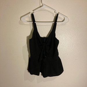 Tie Front Black Cute Woman's Top